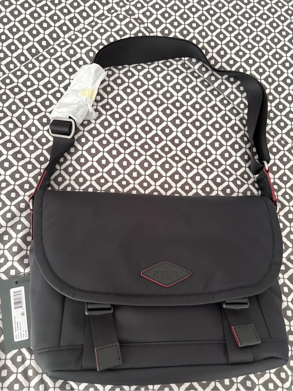 MZ Wallace Black Messenger Bag with Red Trim